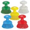 A group of five different colored brushes.