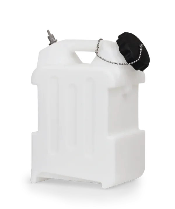 A white plastic container with a black handle.