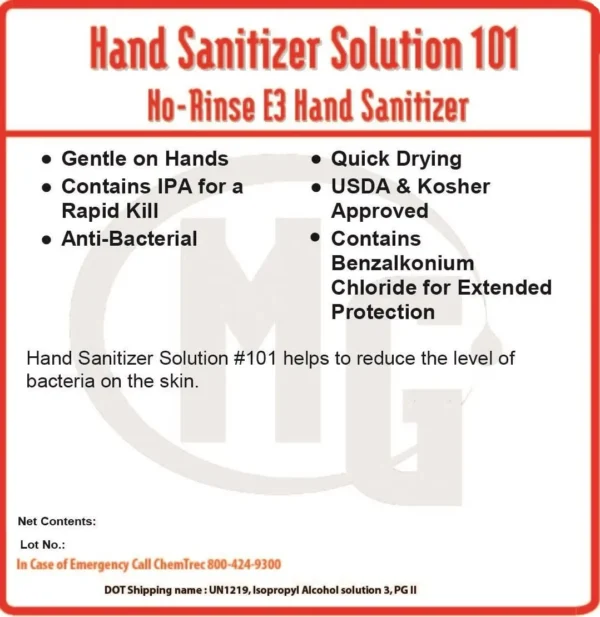 A hand sanitizer solution label with instructions.