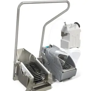 A group of three different types of cleaning equipment.