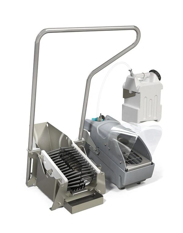 A group of three different types of cleaning equipment.