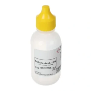 A bottle of liquid with yellow cap.