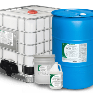 MG 4-Quat disinfectant containers of various sizes.