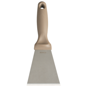 Beige handled putty knife with a metal blade.